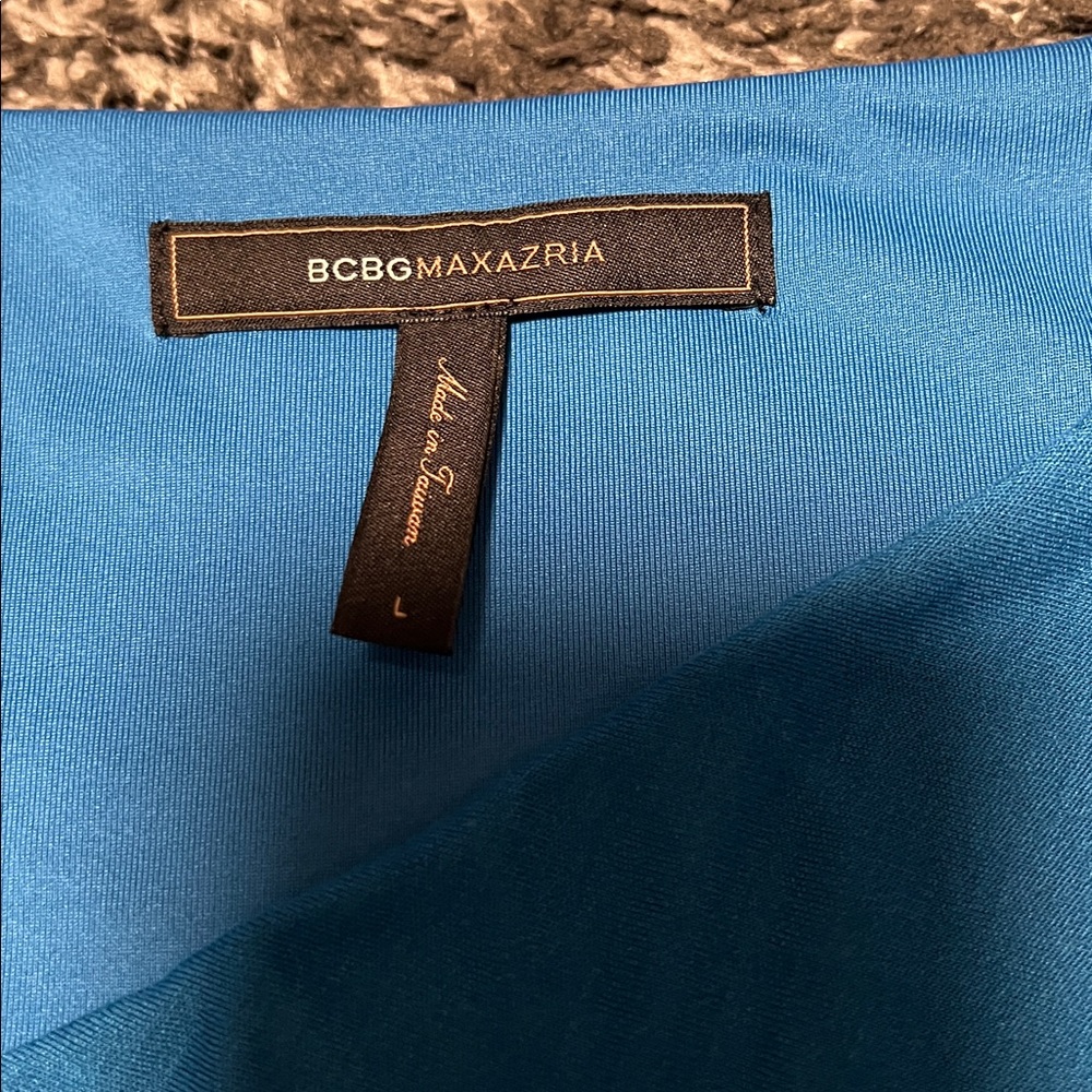 BCBGMAXAZRIA drape front bubble hem dress, blue, size L GUC! Y2K! - Picture 2 of 8